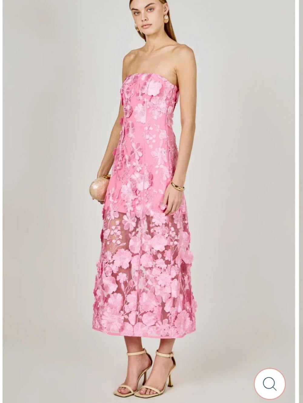 Nwt 1X $ 230 Endless Rose Strapless Pink Floral Embroidered Maxi Dress B3